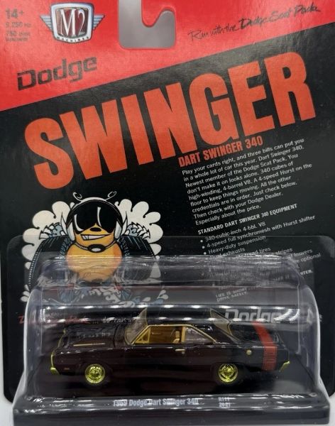 M2M-11228-111-A-DORE - Dodge Dart Swinger 340 de 1969, negro y dorado, todavía en su embalaje original. - 1