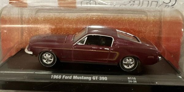 M2M-11228-115-D - Ford Mustang GT 390 de 1968, color rojo oscuro, todavía en su embalaje original. - 1