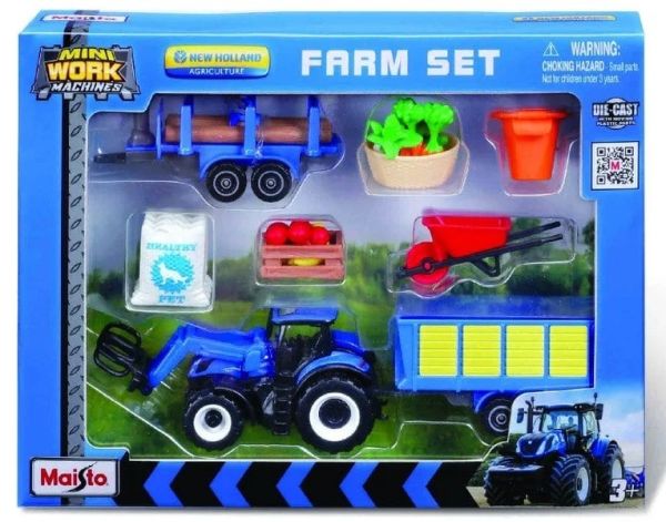 MST12564-B - Set NEW HOLLAND T7.185 HD con caricatore, rimorchio, rimorchio forestale e accessori - 1