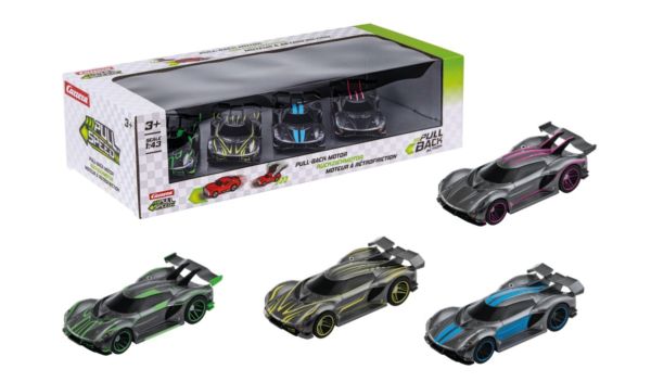 CARRERA15813029 - Pack de 4 Hypercars de fricción - gris - verde - amarillo - azul - rosa - 1