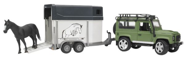 BRU2592 - LAND ROVER Defender con Furgoneta y Caballo Escala: 1/16 - 1
