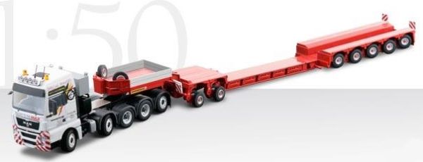 CON70195 - MAN TGX XXL 10x4 Con remolque cama baja extensible de 5 ejes y plataforma rodante 