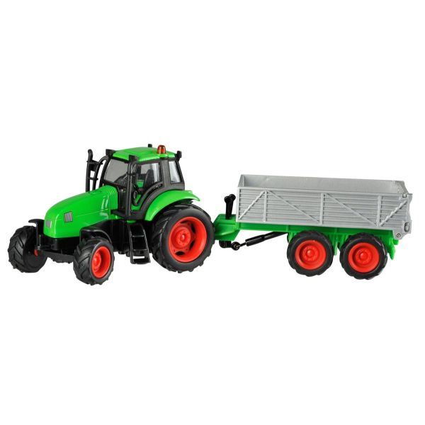 KID510653C - Tractor de fricción rojo con llantas verdes con remolque - 1