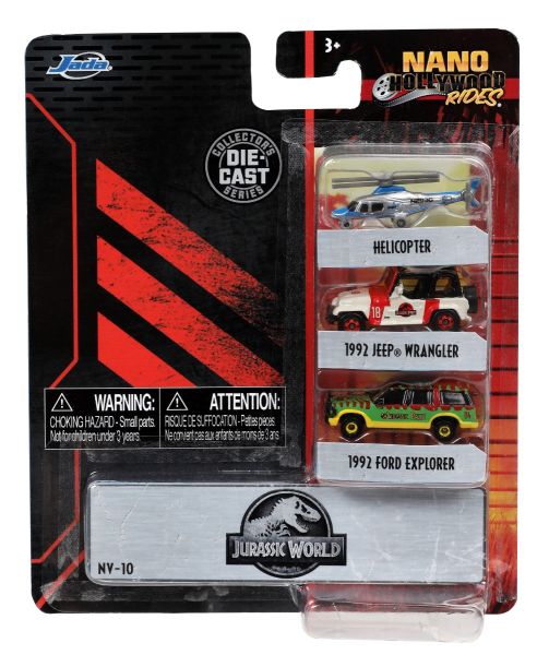 JAD31955 - 3 nanovehículos - Helicóptero - JEEP Wrangler 1992 - FORD Explorer 1992 - JURASSIC WORLD - 1