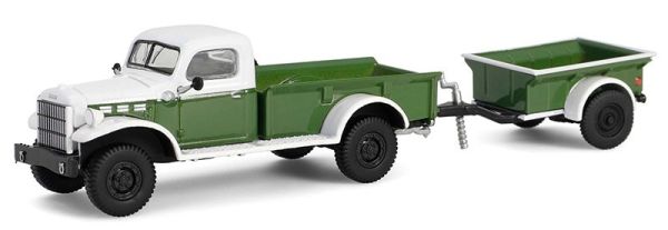 GREEN32320-A - DODGE Power Wagon 1950 con remolque verde y blanco de la serie HITCH & TOW en blíster - 1
