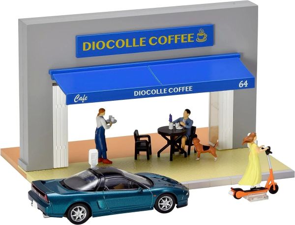 TOM324768 - Café en la terraza con un Honda NSX azul y accesorios. - 1