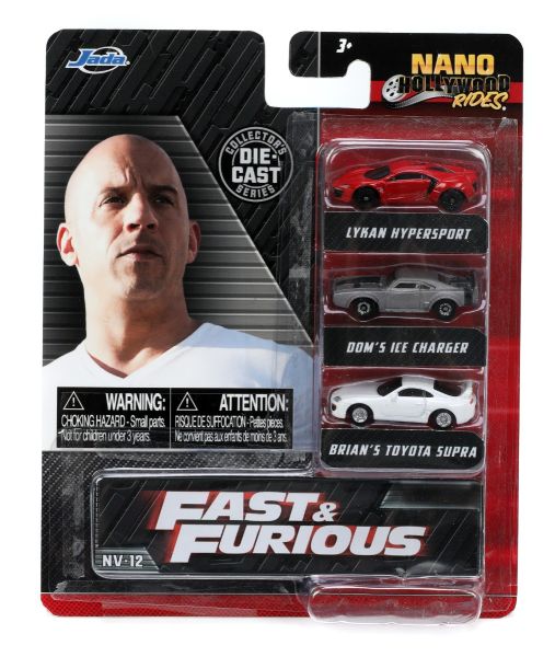 JAD32482 - 3 nanovehículos - HYPERSPOT Lykan Rojo - ICE Charger Dom Gris - TOYOTA Supra Brian Blanco - RÁPIDOS Y FURIOSOS - 1