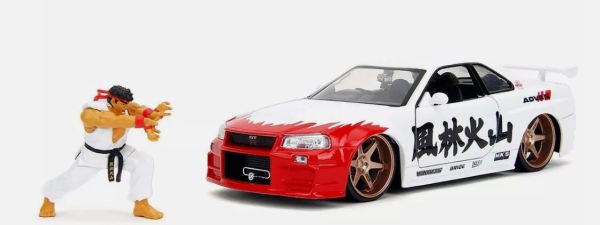 JAD35114 - NISSAN Skyline GT-R R34 Blanco con figura STREET FIGHTER - 1