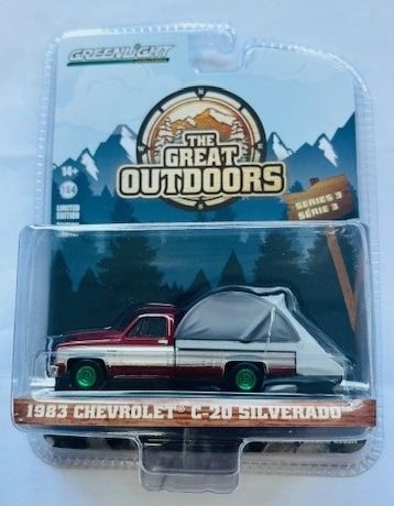 GREEN38050-CVERT - 1983 CHEVROLET C-20 Silverado con rines verdes de la serie THE GREAT OUTDOORS en blíster - 1