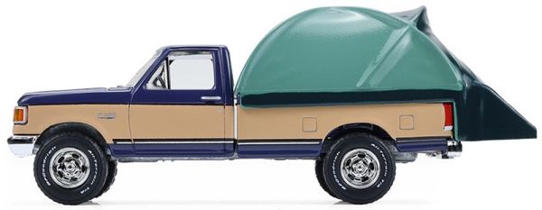 GREEN38080-D - Ford F-150 XLT Lariat de 1987, azul y beige, con una tienda de techo de la serie The Great Outdoors, todavía en su embalaje original. - 1
