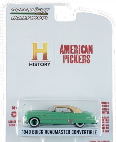 GREEN44970-DVERT - BUICK Roadmaster converticle con llantas verdes 1949 de la serie de TV American Pickers 2010 en blister - 1