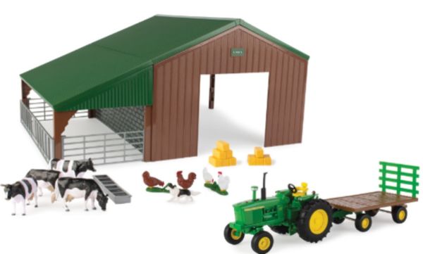 BRI47024 - Cobertizo con JOHN DEERE; bandeja y animales - 1
