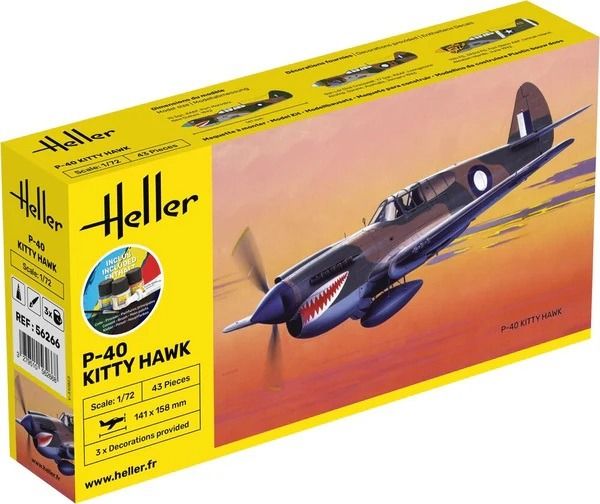 HEL56266 - Kit de inicio con pintura y accesorios - CURTISS P-40 Kitty Hawk para montar - 1