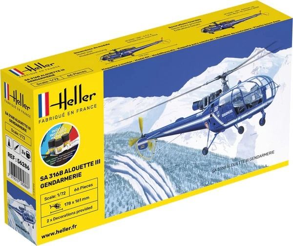 HEL56286 - Kit de inicio con pintura y accesorios - ALOUETTE SA 316 III Gendarmería - 1