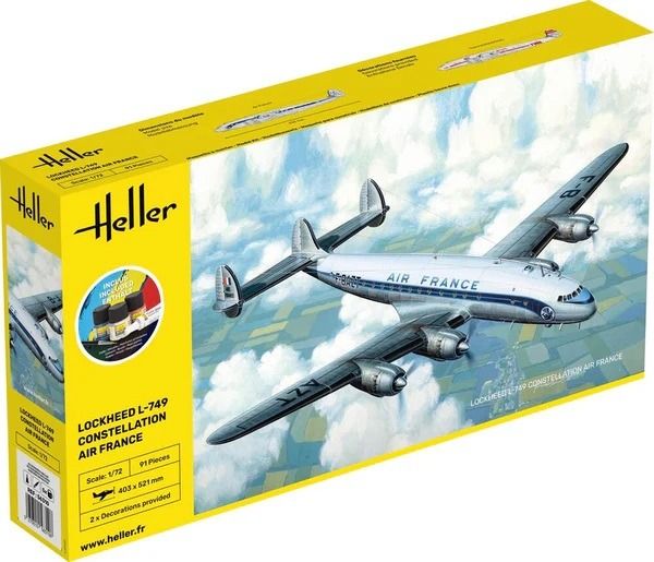 HEL56310 - Kit de inicio con pintura y accesorios - LOCKHEED L-749 Constellation - AIR France - requiere montaje - 1