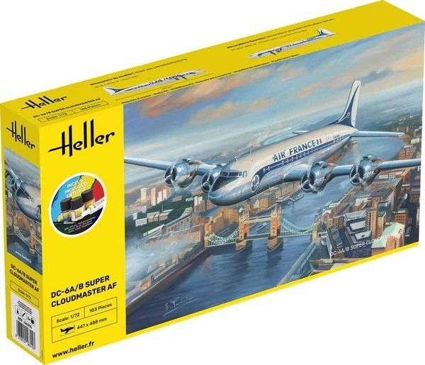 HEL56315 - Kit de inicio con pintura y accesorios - DOUGLAS DC6 Super Cloudmaster AIR France para montar - 1