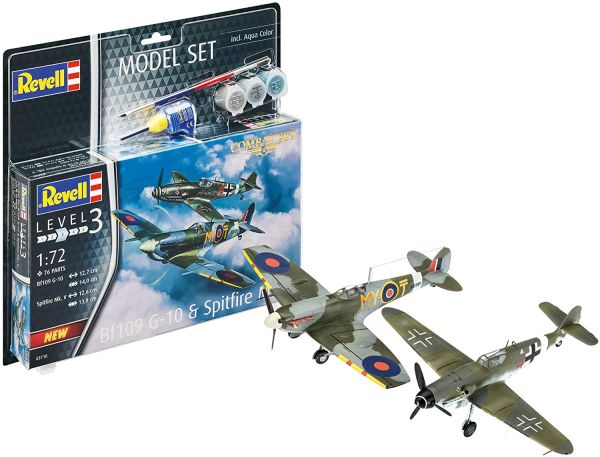 REV63710 - Juego de combate Messerschmitt Bf109G-10 y Spitfire Mk.V con pintura para construir - 1