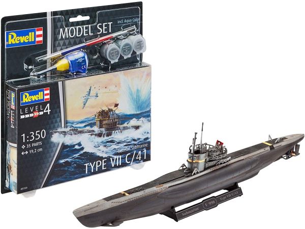 REV65154 - Maqueta de submarino alemán tipo VII C/41 con pintura para montar - 1