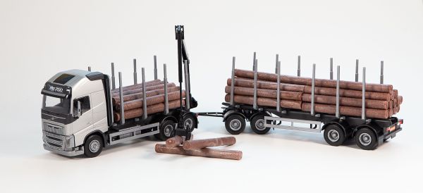 EMEK70301 - VOLVO FH16 6x4 rígido gris con remolque maderero de 2+2 ejes - 1