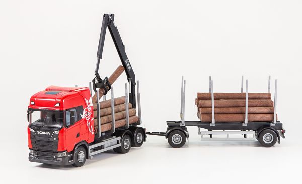 EMEK70675 - SCANIA S730 6x4 rígido rojo con remolque maderero de 1+1 ejes - 1