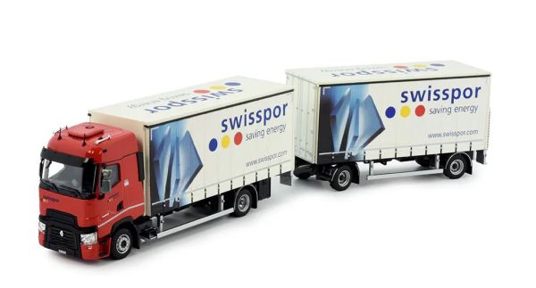 TEK82607 - RENAULT T Hochdach-LKW 4x2 mit geschlossenem Anhänger, 1+1 Achsen, SWISSPOR - 1