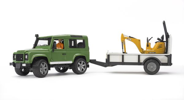 BRU2593 - LAND ROVER DEFENDER con remolque y miniexcavadora JCB Escala: 1/16 - 1