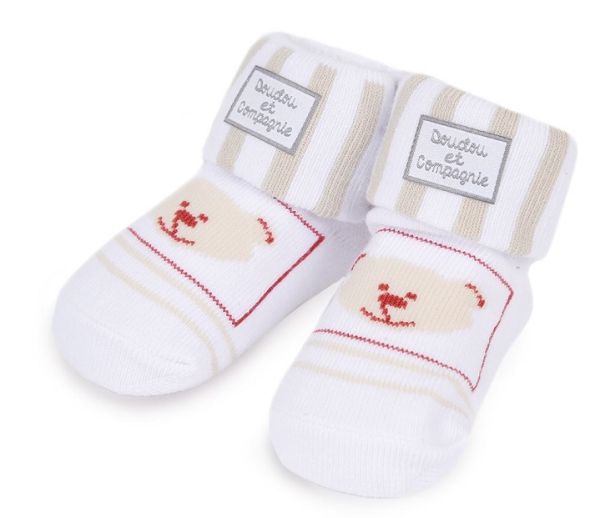 DC2726OURSBLANC - Calcetines de nacimiento - Blanco con osito - 0/6 meses - 1