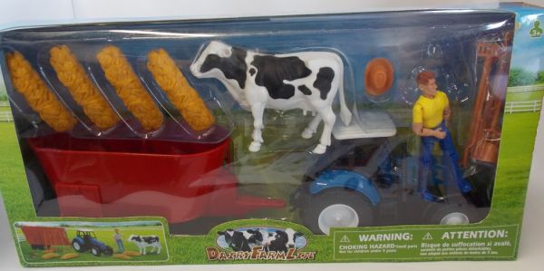 NEW05015 - Juego de granja con tractor y batidora azul de vaca granjera - 1