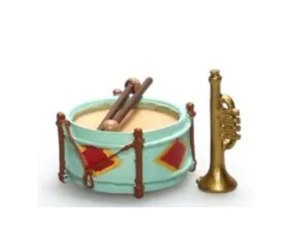 AKI0264 - Tambor y trompeta en miniatura para casa de muñecas - 1