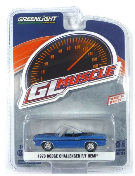GREEN13290-B - DODGE Challenger R/T Hemi 1970 descapotable abierto azul GL Muscle Series vendido en blister - 1