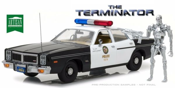 GREEN19042 - DODGE Policía Metropolitana de Mónaco 1977 Terminator con figura de Terminator T800 incluida - 1