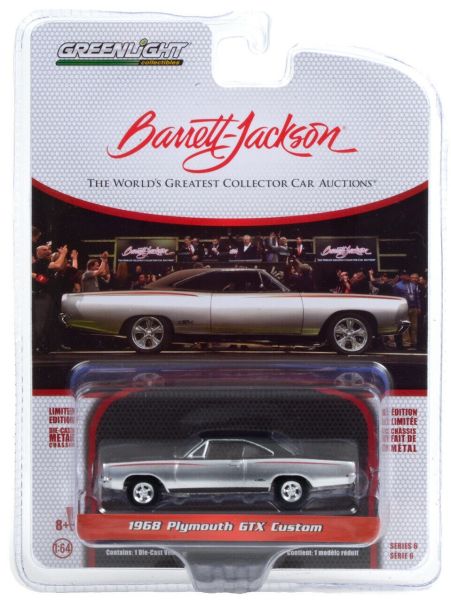 GREEN37220-A - PLYMOUTH GTX Custom 1968 gris y negro Barrett Jackson vendido en blister - 1