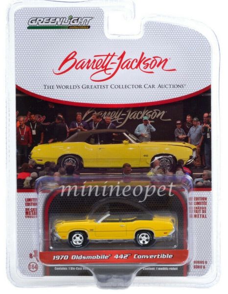 GREEN37220-C - OLDSMOBILE 442 descapotable open 1970 amarillo Barrett Jackson vendido en blister - 1