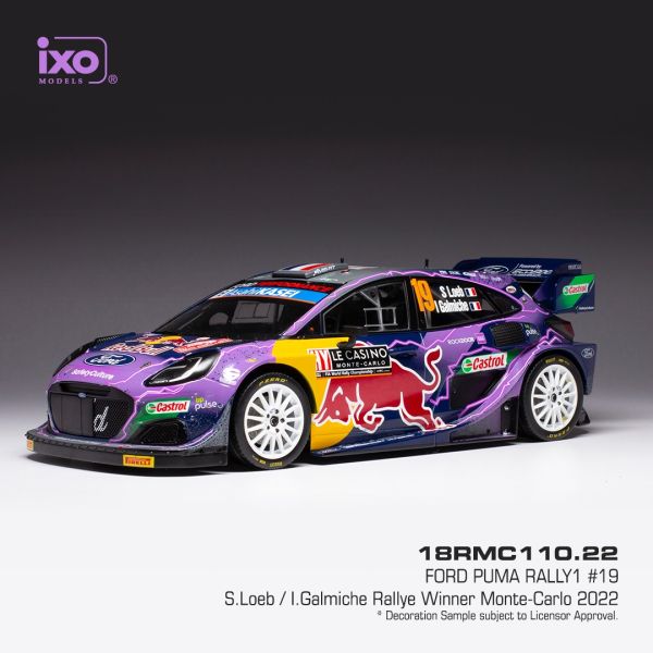 IXO18RMC110.22 - FORD PUMA RALLY 1 #19 LOEB/GALMICHE WRC2 RALLYE MONTE CARLO 2022 morado - 1