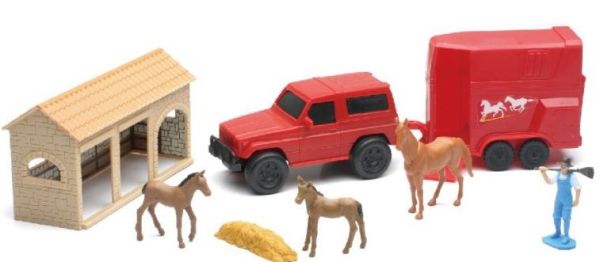 NEW04005C - Caja de granja con personaje; 4x4; furgoneta; caballos y accesorios - 1