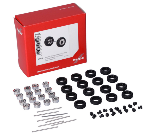 HER054973 - Neumáticos y ejes delanteros en dos partes cromados y negros - 8 juegos - 1