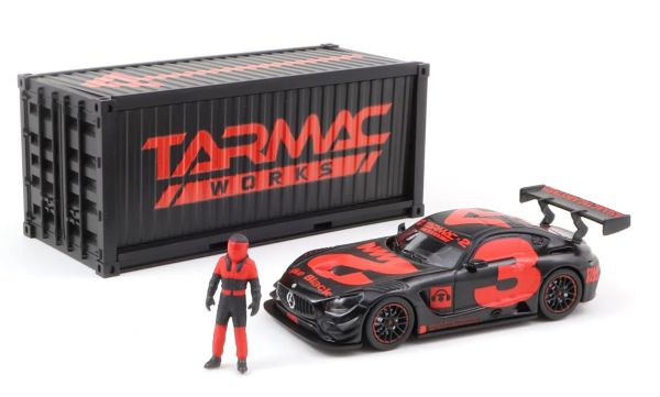 T64-008-4A3R - MERCEDES AMG GT3 #3 2018 con contenedor y figura Rojo y negro - 1