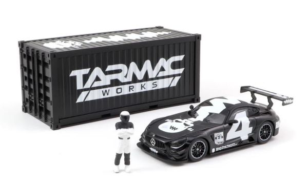 T64-008-4A4W - MERCEDES AMG GT3 #4 2018 con contenedor y figura en blanco y negro - 1