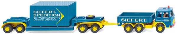 WIK050402 - MAN 19.230 6x4 con góndola de cama rebajada de 2 ejes cargada con contenedor y plataforma rodante de 2 ejes Siefert Spedition - 1