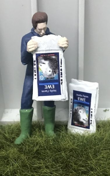 WM078H - Agricultor vaciando una bolsa de alimento para ovejas - 1