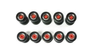 HER052603 - 10 set di pneumatici per camion con cerchi a doppia girevoli - cromati e rossi