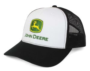 1308-3346-WHBK - Gorra JOHN DEERE en blanco y negro con parte trasera de malla.