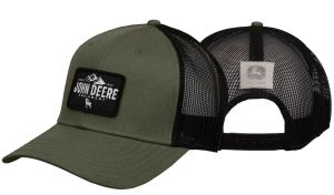 MC13080622OV - Gorra John Deere color caqui con malla negra en la parte trasera