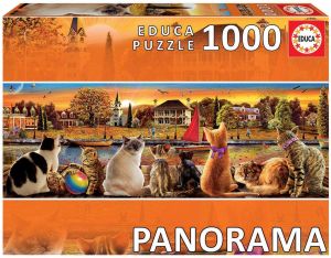EDU18001 - Puzzle panorámico de 1000 piezas Gatos en el muelle