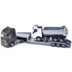 EMEK33713 - VOLVO FH16 6x4 negro con soporte de 3 ejes y camión volquete 6x4