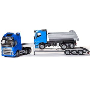 EMEK33714 - VOLVO FH16 6x4 azul con soporte de 3 ejes y camión volquete 6x4