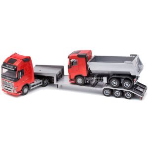 EMEK33715 - VOLVO FH16 6x4 rojo con soporte de 3 ejes y camión volquete 6x4