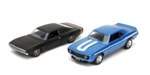 JAD34251 - CHEVROLET Cmaro azul y DODGE Charger Wide Body negro RÁPIDO Y FURIOSO