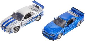 JAD31980 - Pack 2 NISSAN GTR R34 azul y gris Fast and Furious