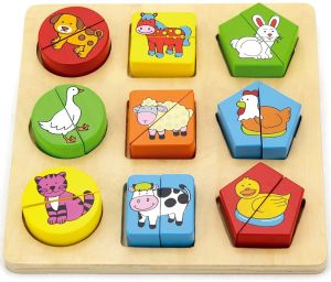 VIG59585 - Bandeja de madera de formas geométricas Animales de la granja